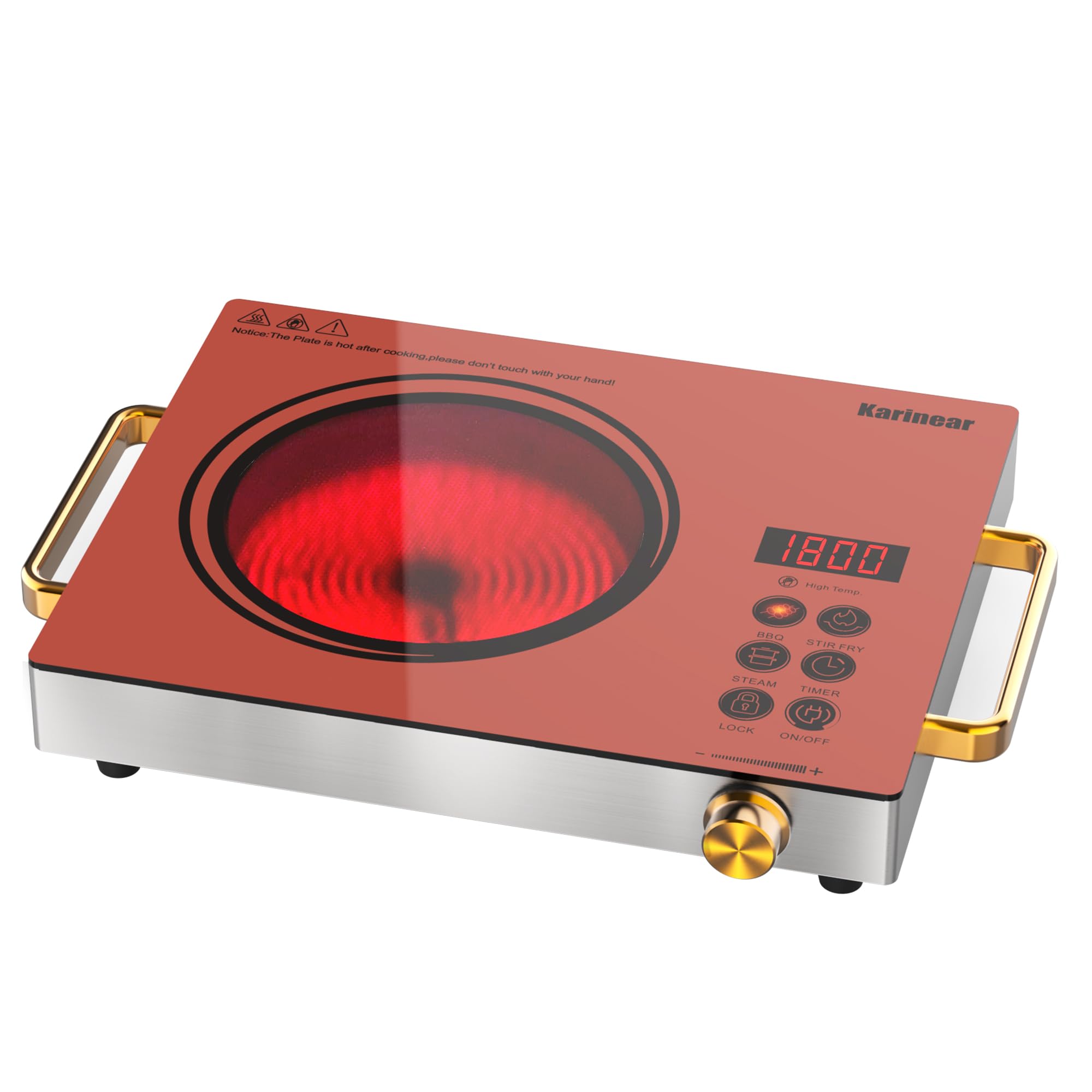 Kitchen Appliances Electric Stove - เตาไฟฟ้าพกพา Karinear 110V, 1800W พร้อมที่จับ, ปุ่มควบคุม,