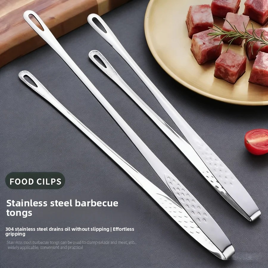 Kitchen Appliances And Utensils - ที่คีบอาหารสแตนเลส ทนความร้อน ไม่ลื่น สำหรับปิ้งย่าง บาร์บีคิว สเต็ก